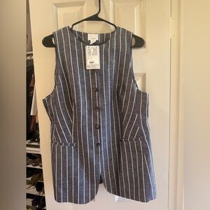 H&M Navy and White Striped Linen Blend Vest